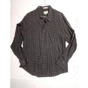 Alfani Shirt Men Size 17 35-36 Black Gray Plaid Long Sleeve  Button Up Casual